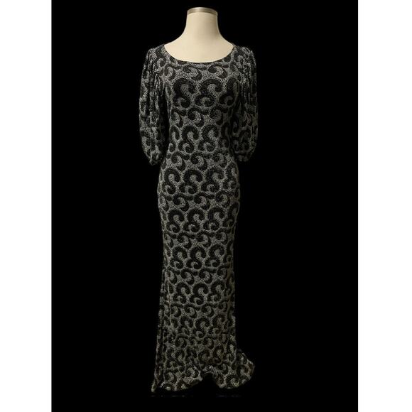 Goodtime Black & Silver Metallic Swirl Evening Gown – 1X Long Formal Dress - Picture 2 of 4